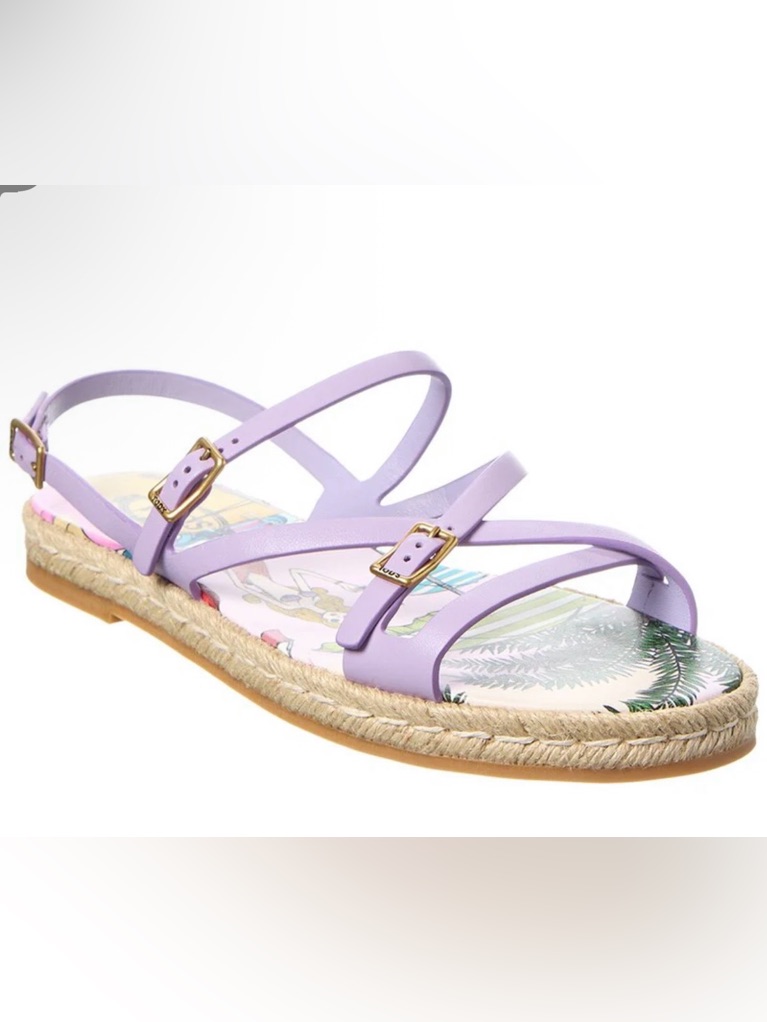 Tod’s St. Rafia Sandal 36 Viola Puff Strappy Jute Flat 6 Us Lavender Leather Nib